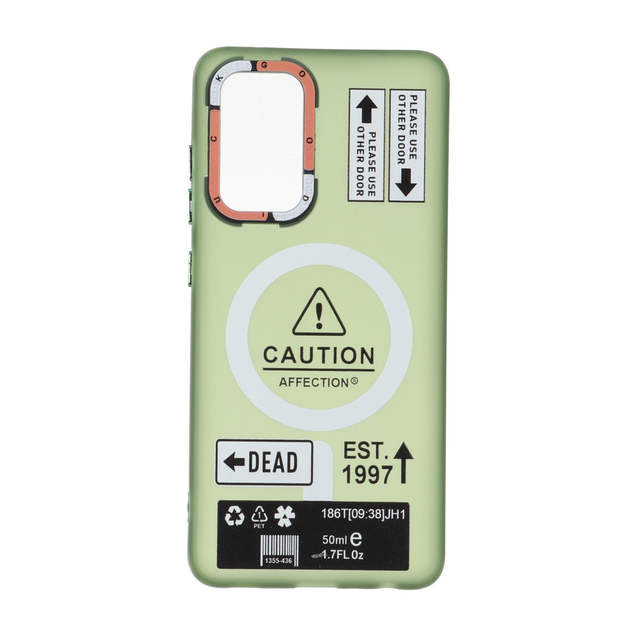 قاب Caution مات طرح مگ سیف دکمه متال Samsung Galaxy A52 / A52s - سبز
